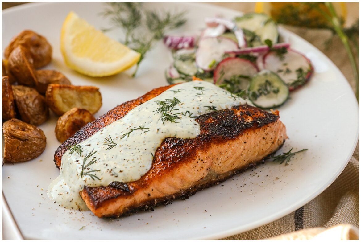 Grilled Salmon with Lemon Dill Sauce
